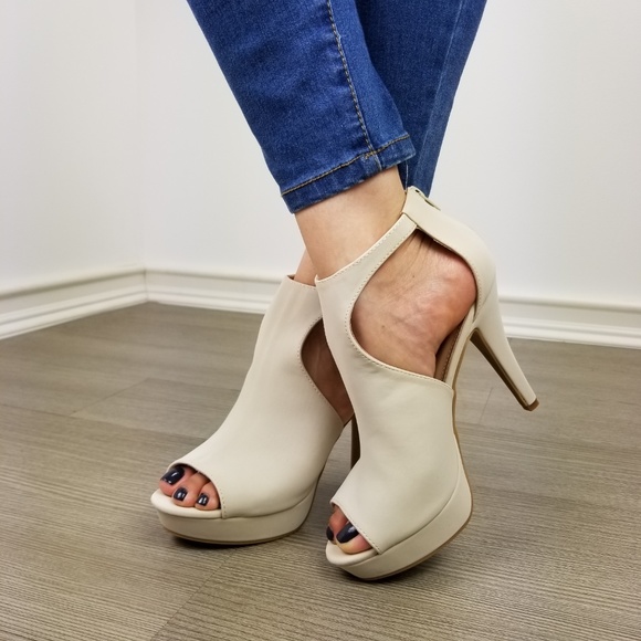 Beige Nubuck platform & heel ankle booties-hh - Picture 2 of 8